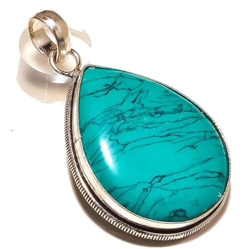 VACHEE Blue Tibetian Turquoise Handmade Pendant 1.75" Long for girls women 925 Sterling Silver Plated Jewelry From 1415 von VACHEE