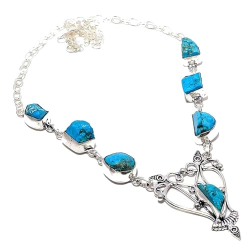 VACHEE Blue Tibetian Turquoise Rough Rock Handmade Collar Necklace 18" for girls women 925 Sterling Silver Plated Jewelry 969 von VACHEE