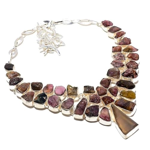 VACHEE Bunte Turmalin-Rough-Rock-handgefertigte schwere Halskette 18" Mädchen Damen 925 versilberter Schmuck 411 von VACHEE