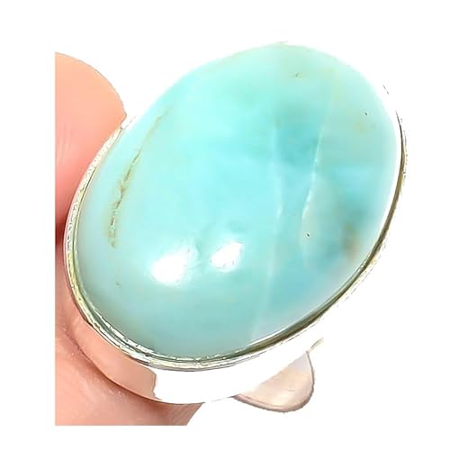 VACHEE Dominician Republaic Larimar Handgefertigter verstellbarer Ring für Mädchen und Frauen, Größe 7 US, 925 Sterling Silber vergoldeter Schmuck 2236 von VACHEE