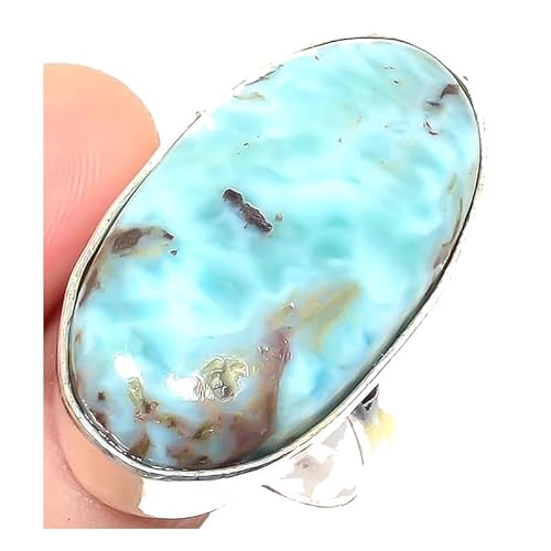 VACHEE Dominician Republaic Larimar Handgefertigter verstellbarer Ring für Mädchen und Frauen, Größe 7 US, 925 Sterling Silber vergoldeter Schmuck 2267 von VACHEE