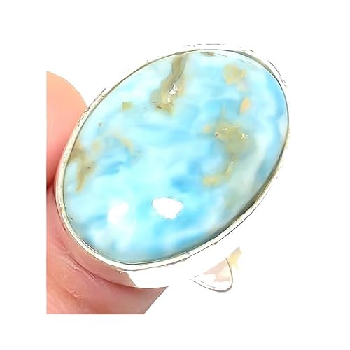 VACHEE Dominician Republaic Larimar Handgefertigter verstellbarer Ring für Mädchen und Frauen, Größe 7 US, 925 Sterling Silber vergoldeter Schmuck 2275 von VACHEE