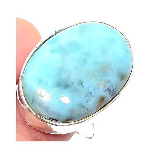 VACHEE Dominician Republaic Larimar Handgefertigter verstellbarer Ring für Mädchen und Frauen, Größe 7 US, 925 Sterling Silber vergoldeter Schmuck 2283 von VACHEE