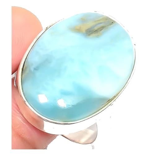 VACHEE Dominician Republaic Larimar Handgefertigter verstellbarer Ring für Mädchen und Frauen, Größe 7 US, 925 Sterling Silber vergoldeter Schmuck 2288 von VACHEE