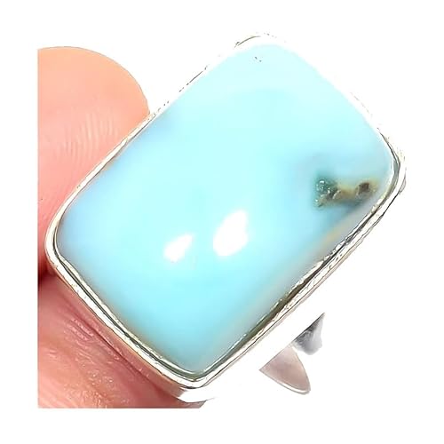 VACHEE Dominician Republaic Larimar Handgefertigter verstellbarer Ring für Mädchen und Frauen, Größe 7 US, 925 Sterling Silber vergoldeter Schmuck 2298 von VACHEE