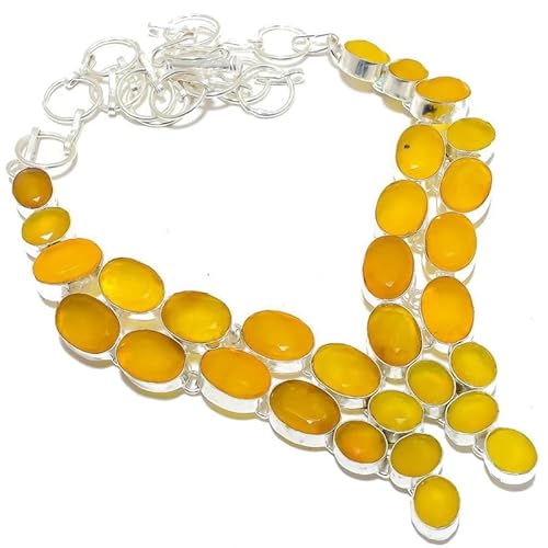 VACHEE Gelber Chalcedon, handgefertigt, schwere Halskette, 45,7 cm, für Mädchen und Frauen, 925er-Sterlingsilber vergoldeter Schmuck 2869 von VACHEE
