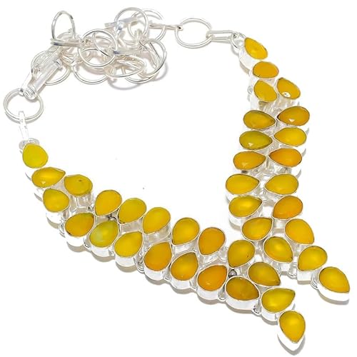 VACHEE Gelber Chalcedon, handgefertigt, schwere Halskette, 45,7 cm, für Mädchen und Frauen, 925er Sterlingsilber vergoldeter Schmuck 2915 von VACHEE