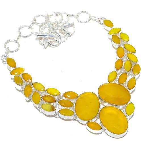 VACHEE Gelber Chalcedon, handgefertigt, schwere Halskette, 45,7 cm, für Mädchen und Frauen, 925er Sterlingsilber vergoldeter Schmuck 2996 von VACHEE