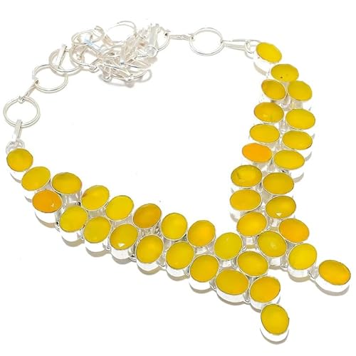 VACHEE Gelber Chalcedon, handgefertigt, schwere Halskette, 45,7 cm, für Mädchen und Frauen, 925er Sterlingsilber vergoldeter Schmuck 3018 von VACHEE