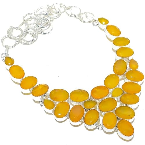 VACHEE Gelber Chalcedon, handgefertigt, schwere Halskette, 45,7 cm, für Mädchen und Frauen, 925er Sterlingsilber vergoldeter Schmuck 3020 von VACHEE