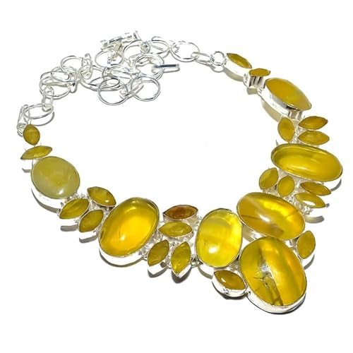 VACHEE Gelber Chalcedon, handgefertigt, schwere Halskette mit schwerem Kragen, 45,7 cm, für Mädchen und Frauen, 925er Sterlingsilber vergoldeter Schmuck 3623 von VACHEE