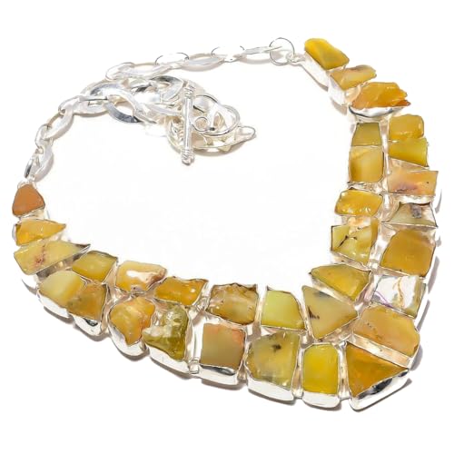 VACHEE Gelber Onyx, rauer Stein, handgefertigt, schwere Halskette, 45,7 cm, für Mädchen und Damen, 925er-Sterlingsilber vergoldeter Schmuck 152 von VACHEE