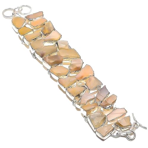 VACHEE Gelbes Chalcedon-Rough-Rock-Heavy-Armband, 17,8–20,3 cm lang, für Mädchen und Frauen, 925er-Sterlingsilber-vergoldeter Schmuck 1431 von VACHEE