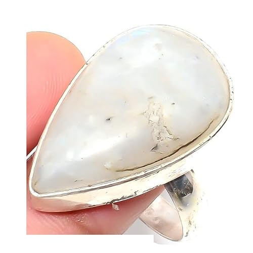 VACHEE Glänzender Regenbogen-Mondstein, handgefertigter verstellbarer Ring für Mädchen und Frauen, Größe 7, US-Schmuck aus 925er Sterlingsilber 2294 von VACHEE