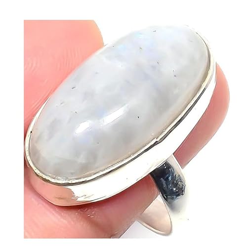 VACHEE Glänzender Regenbogen-Mondstein, handgefertigter verstellbarer Ring für Mädchen und Frauen, Größe 7, US-Schmuck aus 925er Sterlingsilber 2316 von VACHEE