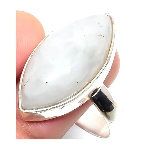 VACHEE Glänzender Regenbogen-Mondstein, handgefertigter verstellbarer Ring für Mädchen und Frauen, Größe 7, US-Schmuck aus 925er Sterlingsilber 2349 von VACHEE