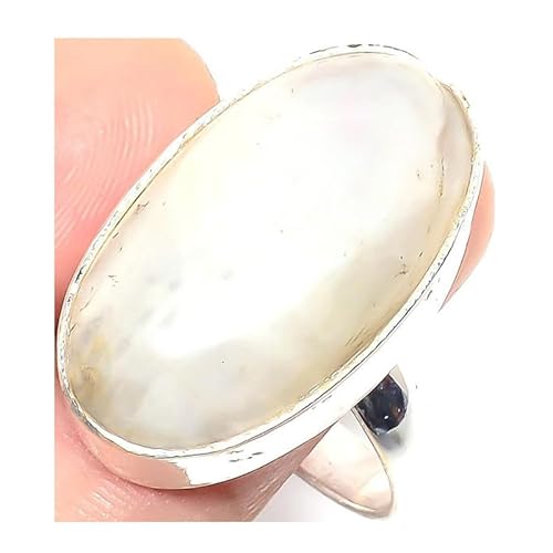 VACHEE Glänzender Regenbogen-Mondstein, handgefertigter verstellbarer Ring für Mädchen und Frauen, Größe 7, US-Schmuck aus 925er Sterlingsilber 2399 von VACHEE