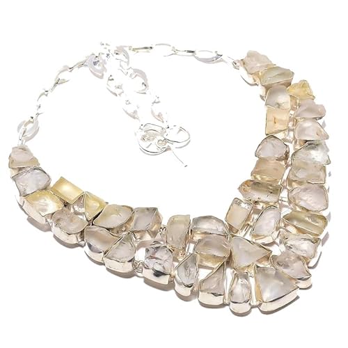 VACHEE Golden Rutil Rough Rock Handgefertigte schwere Halskette 18" Mädchen Damen 925 versilberter Schmuck 440 von VACHEE