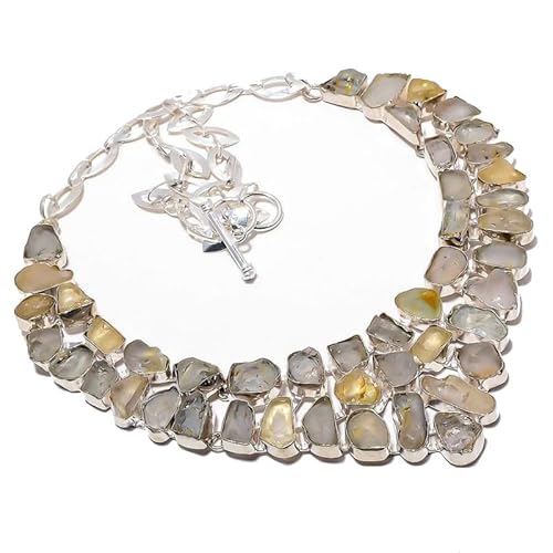 VACHEE Golden Rutil Rough Rock Handgefertigte schwere Kragenhalskette 18" Mädchen Damen 925 Sterling Silber plattierter Schmuck 131 von VACHEE