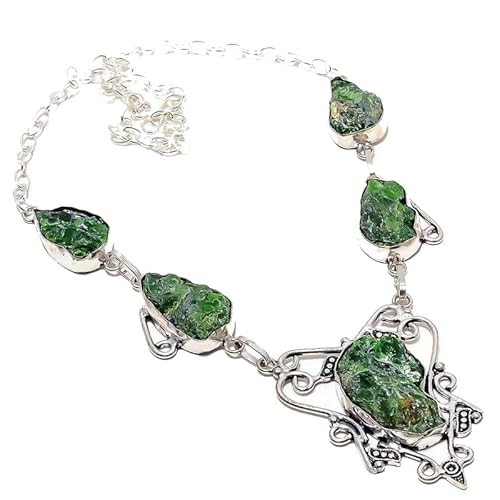 VACHEE Green Chrome Diopside Quartz Rough Rock Handmade Collar Necklace 18" for girls women 925 Sterling Silver Plated Jewelry 960 von VACHEE