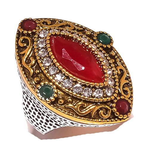 VACHEE Green Dyed Emerald Red Dyed Ruby Handmade Turkish Style Ring size 8.75 US For Women Brass Sterling silver plated Jewelry from 7065 von VACHEE