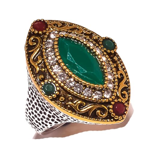 VACHEE Green Dyed Emerald Red Dyed Ruby Handmade Turkish Style Ring size 9 US For Women Brass Sterling silver plated Jewelry from 7046 VACHEE Green Dyed Emerald Red Dyed Ruby Handmade Turkish Style Ring size 9 US For Women Brass Sterling silver plated Jewelry from 7046 von VACHEE