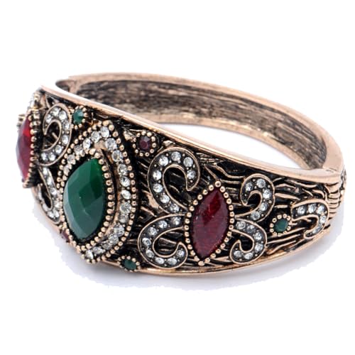 VACHEE Green Emerald, Red Ruby Turkish Style Simulated Multi-Stone Handmade Cuff Bracelet 7-9" Long Women Brass Metal Jewelry From 7994 von VACHEE