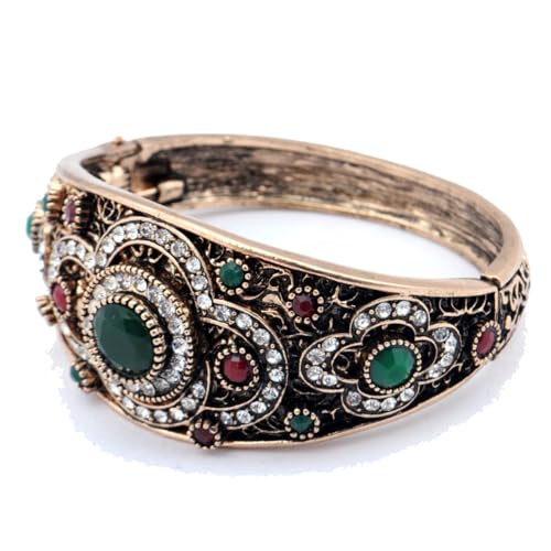 VACHEE Green Emerald, Red Ruby Turkish Style Simulated Multi-Stone Handmade Cuff Bracelet 7-9" Long Women Brass Metal Jewelry From 7995 von VACHEE