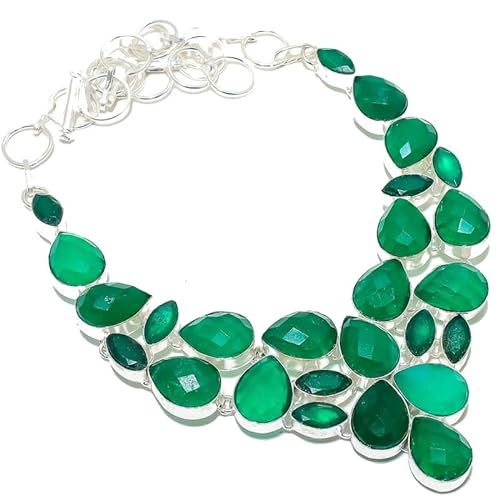 VACHEE Grün gefärbter Smaragd, handgefertigte schwere Halskette, 45,7 cm, für Mädchen und Frauen, 925er Sterlingsilber vergoldeter Schmuck 3218 von VACHEE
