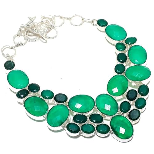 VACHEE Grün gefärbter Smaragd, handgefertigte schwere Halskette, 45,7 cm, für Mädchen und Frauen, 925er Sterlingsilber vergoldeter Schmuck 3228 von VACHEE