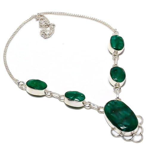 VACHEE Grün gefärbter Smaragd mit fünf Edelsteinen, handgefertigte Halskette, 45,7 cm, für Mädchen und Frauen, 925er Sterlingsilber vergoldeter Schmuck 3770 von VACHEE