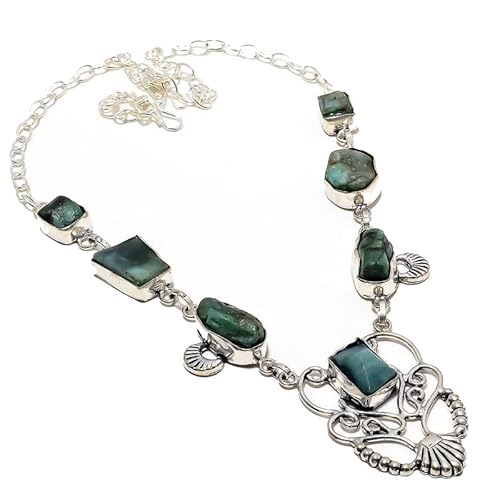 VACHEE Grüne Jade Rough Rock Handgefertigte Halsband-Halskette 18" Mädchen Damen 925 Sterling Silber plattierter Schmuck 889 von VACHEE