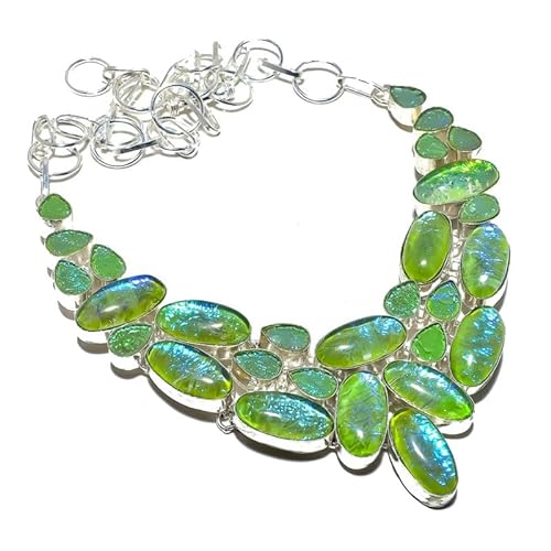 VACHEE Grüne dichroitische Glas handgefertigte schwere Halskette 18" für Mädchen Frauen 925 Sterling Silber plattierter Schmuck 3608 von VACHEE