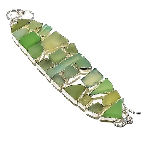 VACHEE Grüner Chalcedon, rauer Fels, handgefertigtes schweres Armband, 20,3 cm, für Mädchen und Frauen, 925er Sterlingsilber vergoldeter Schmuck 1340 von VACHEE