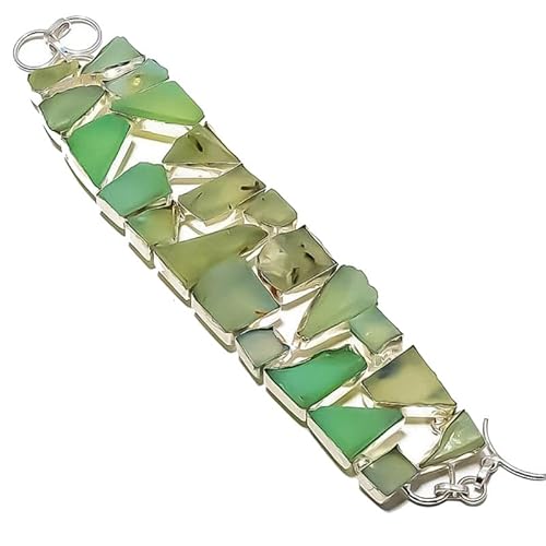 VACHEE Grüner Chalcedon, rauer Fels, handgefertigtes schweres Armband, 20,3 cm, für Mädchen und Frauen, 925er Sterlingsilber vergoldeter Schmuck 1345 von VACHEE