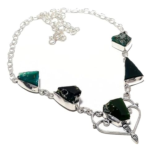 VACHEE Grüner Onyx, grobe handgefertigte Halskette, 45,7 cm, für Mädchen und Damen, 925er-Sterlingsilber vergoldeter Schmuck 1052 von VACHEE