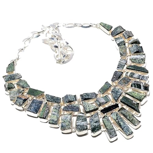 VACHEE Grüner Seraphinit-Rough-Rock, handgefertigt, schwere Halskette, 45,7 cm, für Mädchen und Frauen, 925er-Sterlingsilber vergoldeter Schmuck 182 von VACHEE