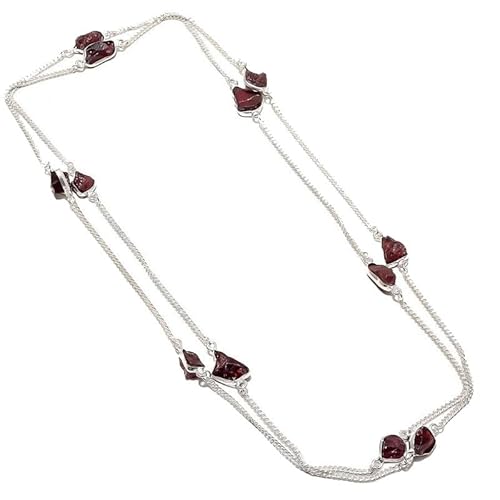 VACHEE Halskette mit rotem Granat-Quarz, handgefertigt, 45,7 cm, für Mädchen und Damen, 925er-Sterlingsilber vergoldeter Schmuck 1077 von VACHEE