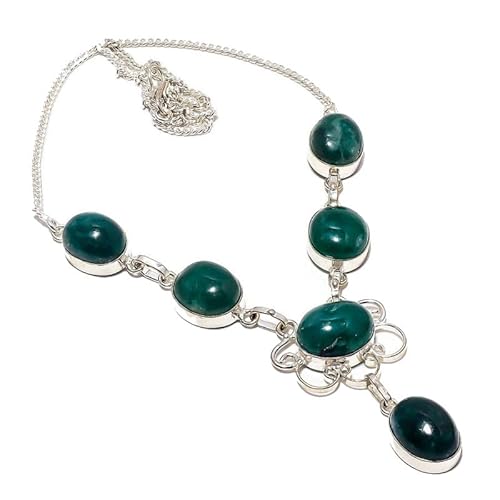 VACHEE Handgefertigte Halsband-Halskette aus grüner Jade, 45,7 cm, für Mädchen und Damen, 925er-Sterlingsilber vergoldeter Schmuck 851 von VACHEE