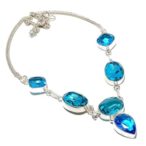 VACHEE Handgefertigte Halsband-Halskette mit Londoner Blautopas-Quarz, 45,7 cm, für Mädchen und Damen, 925er-Sterlingsilber vergoldeter Schmuck 719 von VACHEE