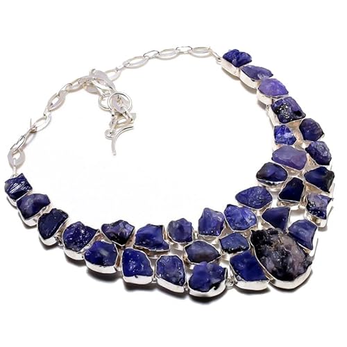 VACHEE Handgefertigte Halsband-Halskette mit blauem Tansanit-Rohstein, 45,7 cm, für Mädchen und Frauen, 925er-Sterlingsilber vergoldeter Schmuck 3598 von VACHEE
