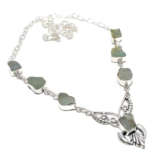 VACHEE Handgefertigte Halsband-Halskette mit grünem Aquamarin-Rohstein, 45,7 cm, für Mädchen und Damen, 925er-Sterlingsilber vergoldeter Schmuck 899 von VACHEE