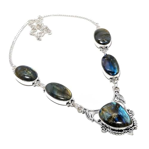 VACHEE Handgefertigte Halsband-Halskette mit schwarzem Labradorit, 45,7 cm, für Mädchen und Damen, 925er-Sterlingsilber vergoldeter Schmuck 655 von VACHEE