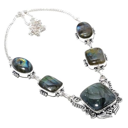 VACHEE Handgefertigte Halsband-Halskette mit schwarzem Labradorit, 45,7 cm, für Mädchen und Damen, 925er-Sterlingsilber vergoldeter Schmuck 680 von VACHEE