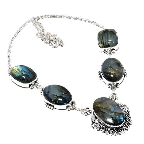 VACHEE Handgefertigte Halsband-Halskette mit schwarzem Labradorit, 45,7 cm, für Mädchen und Damen, 925er-Sterlingsilber vergoldeter Schmuck 774 von VACHEE