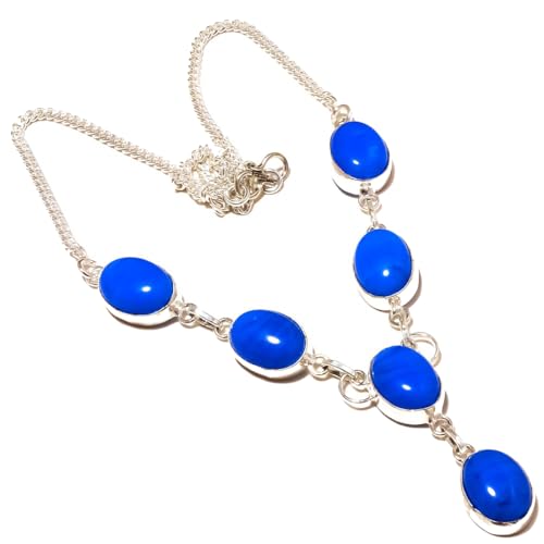 VACHEE Handgefertigte Statement-Halskette mit blauem Chalcedon (45,7 cm), 925er Sterlingsilber plattiert 8142 von VACHEE