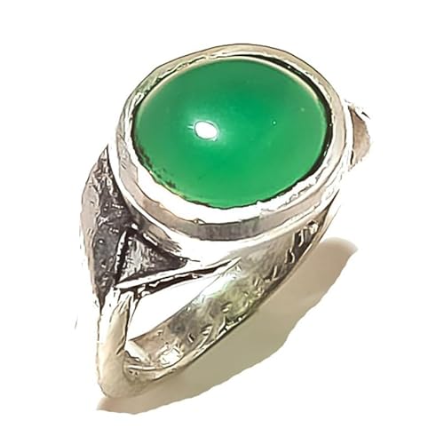 VACHEE Handgefertigter Ring aus grünem Onyx, Größe 5 US, für Mädchen und Frauen, 925er Sterlingsilber vergoldeter Schmuck 1914 von VACHEE