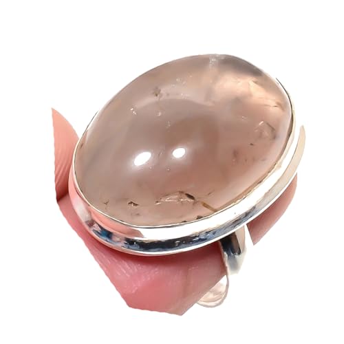 VACHEE Handgefertigter Ring aus rosafarbenem Rosenquarz, 925er Sterlingsilber vergoldeter Schmuck, Größe 6 US 5573 von VACHEE