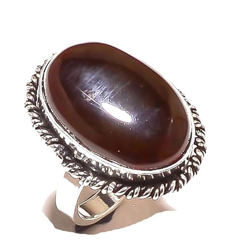 VACHEE Handgefertigter Ring aus schwarzem Karneol, Größe 7 US, für Mädchen und Frauen, 925er Sterlingsilber vergoldeter Schmuck 1153 von VACHEE