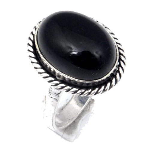 VACHEE Handgefertigter Ring aus schwarzem Onyx, Größe 7,25 US, für Mädchen und Frauen, 925er Sterlingsilber vergoldeter Schmuck 492 von VACHEE